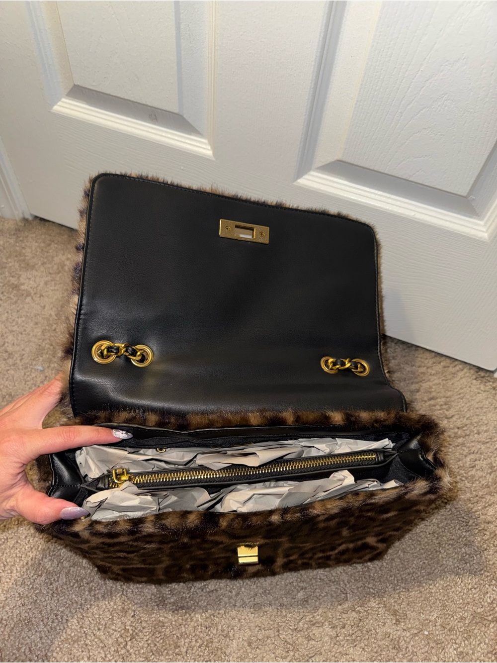 Steve Madden Leopard Print Faux Fur Shoulder Bag New with Tags - Picture 8 of 12